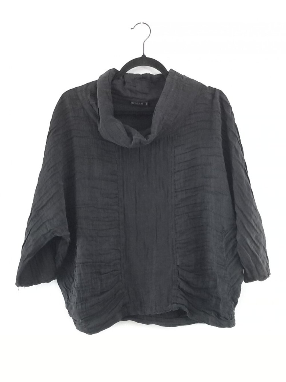 GRIZAS black linen and silk cowl neck top